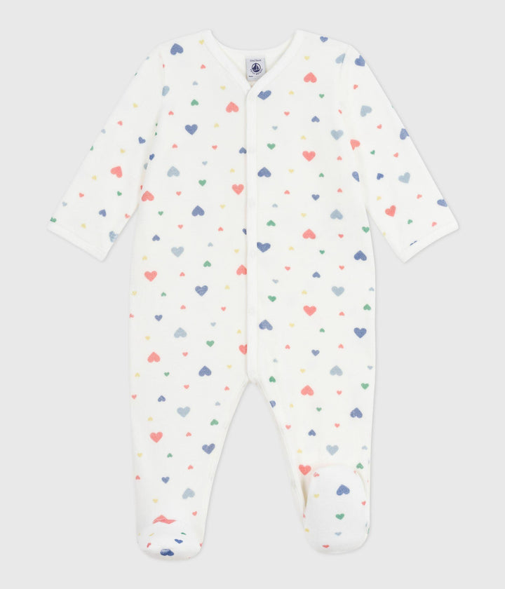 Pigiama in ciniglia con stampa a cuori neonato A0DVW 01 PETIT BATEAU 