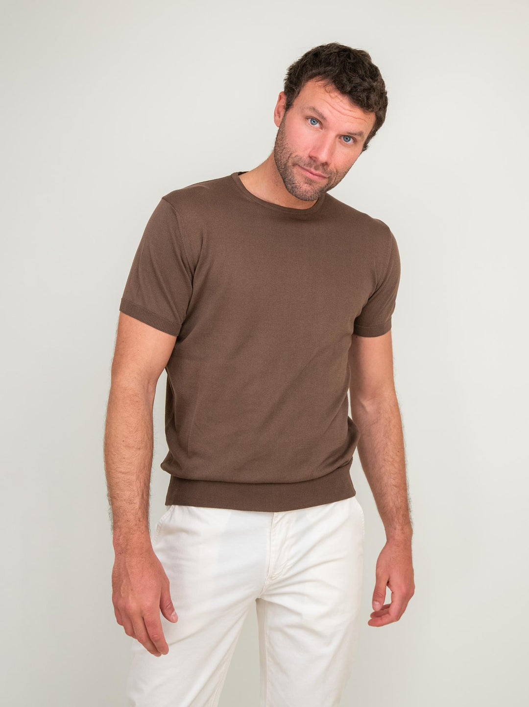 T-SHIRT GIROCOLLO IN COTONE COLOR TABACCO VITTI TABACCO ANDREA MORANDO 