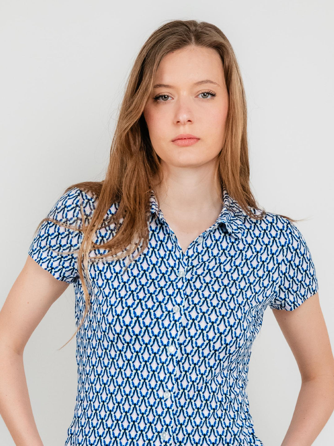 CAMICIA A MANICHE CORTE AZZURRA CON FANTASIA 525ORVE113 AZZURRO ANDREA MORANDO 