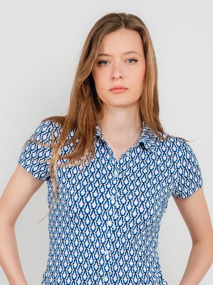 CAMICIA A MANICHE CORTE AZZURRA CON FANTASIA 525ORVE113 AZZURRO ANDREA MORANDO 