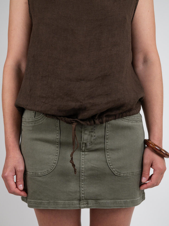 TOP SMANICATO IN LINO MARRONE 06290 MORO ANDREA MORANDO 