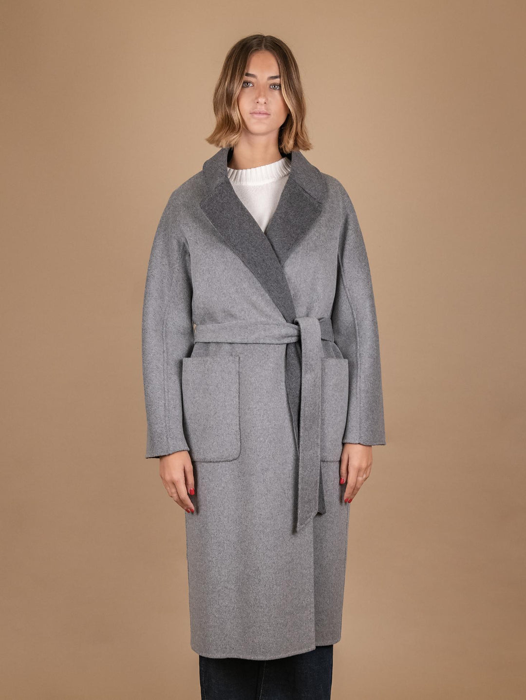 CAPPOTTO REVERSIBILE IN MISTO LANA ANTRACITE E GRIGIO PERLA 862D GRIGIO ANDREA MORANDO 