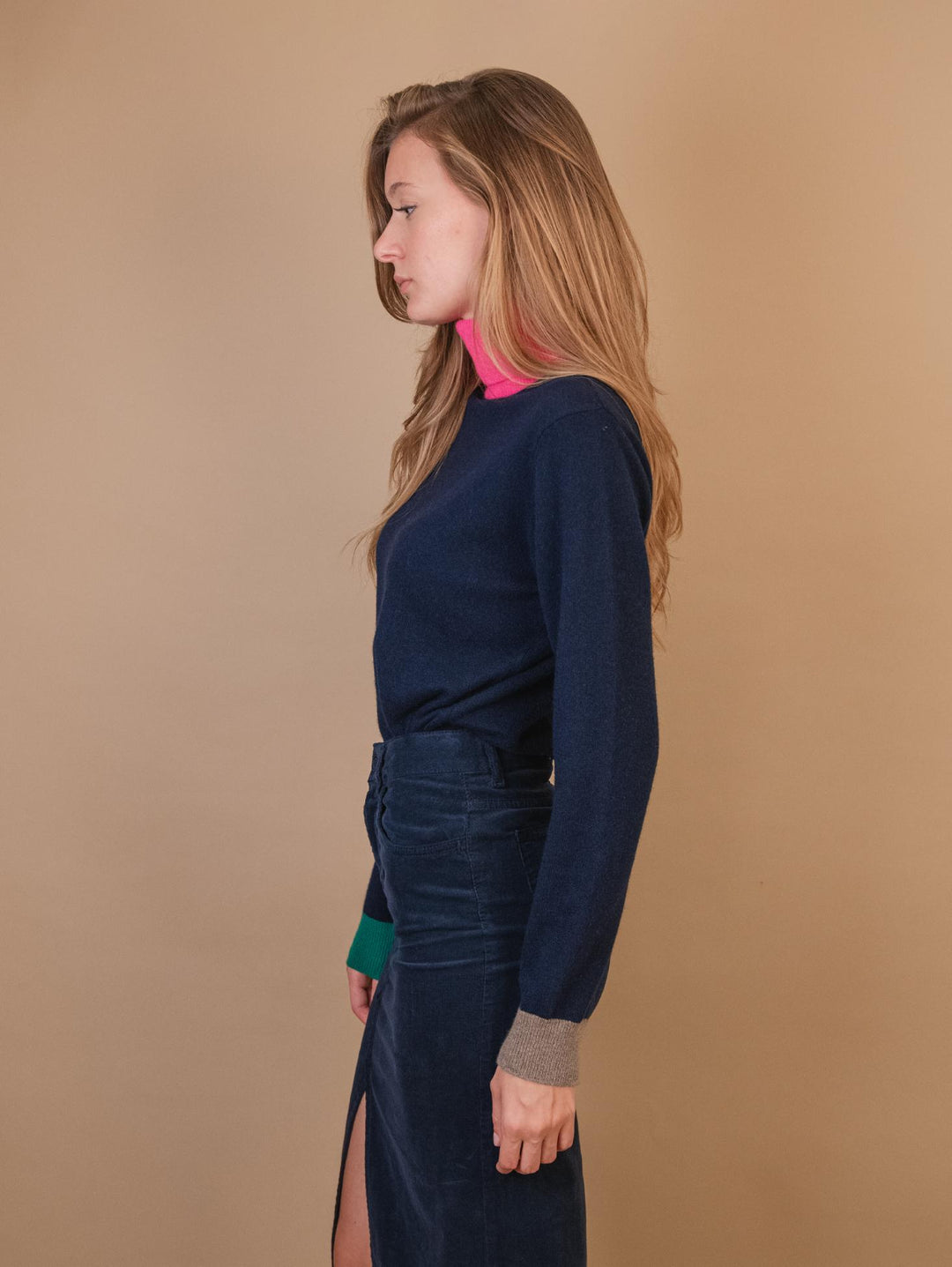 DOLCEVITA IN CASHMERE ECO-FRIENDLY BLU CON PROFILI MULTICOLOR TELMA POP NUIT ABSOLUT CASHMERE 