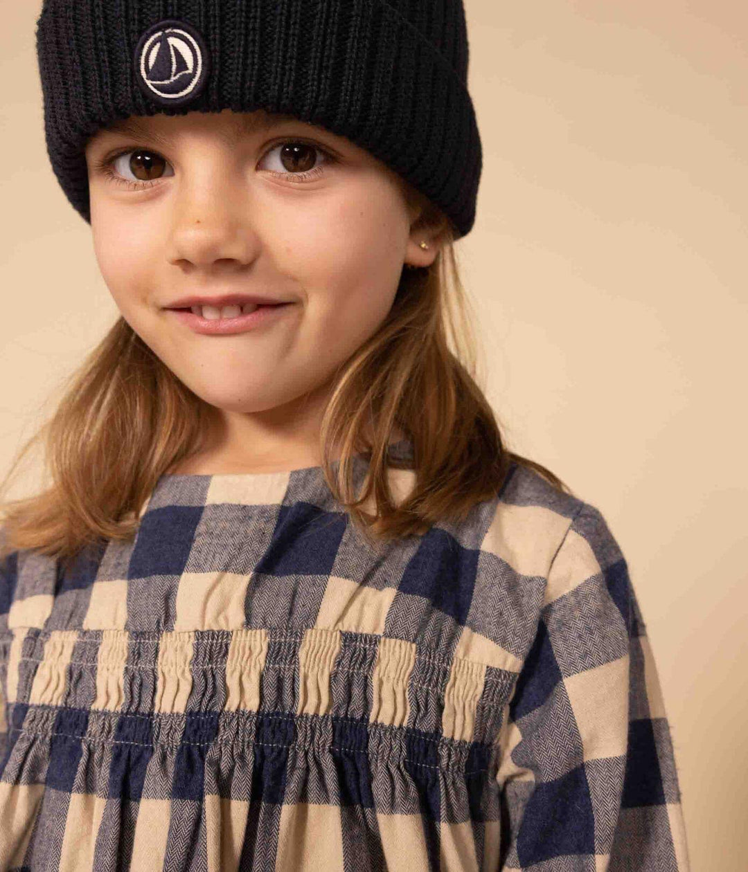 ABITO A MANICHE LUNGHE IN FLANELLA DI COTONE A QUADRI BAMBINA A082E 01 PETIT BATEAU 
