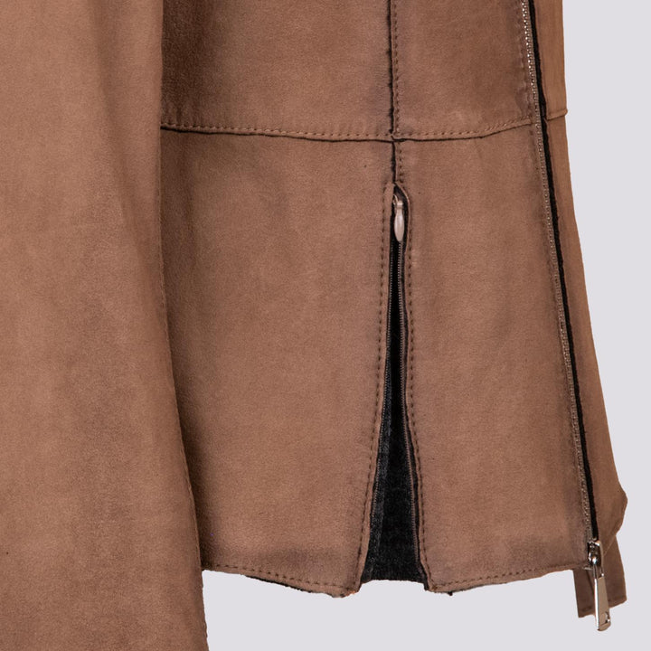 GIUBBOTTO IN CAMOSCIO CON ZIP E COLLO IN MONTONE TABACCO BET8 87 JACK LEATHER 