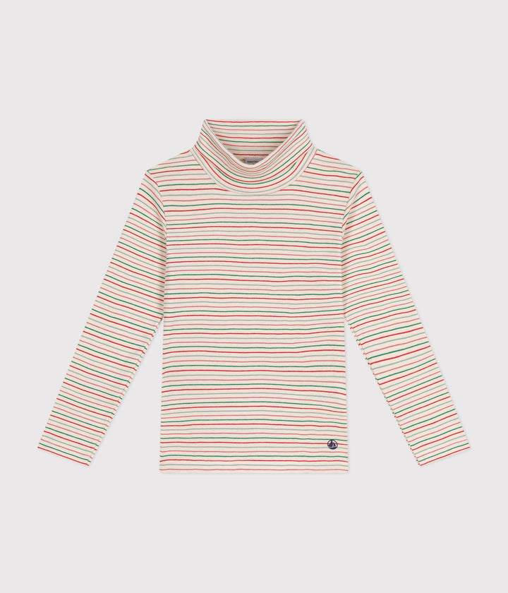 Dolcevita bianco a righe multicolor in cotone A0BLS 13 PETIT BATEAU 