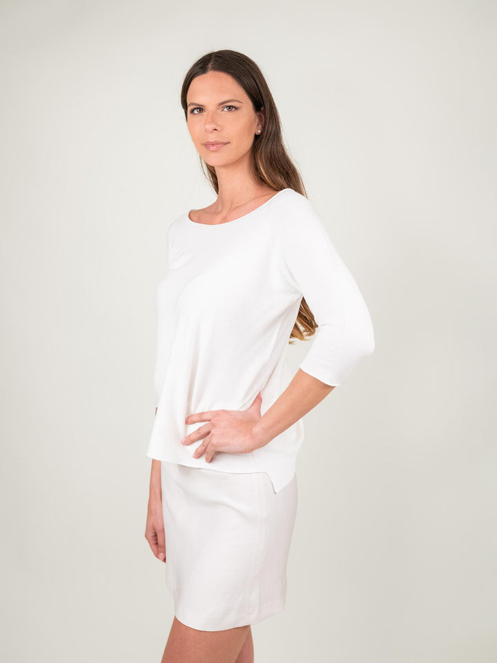 T-SHIRT CON MANICA A TRE QUARTI IN MAGLIA BIANCA 3719 BIANCO ANDREA MORANDO 