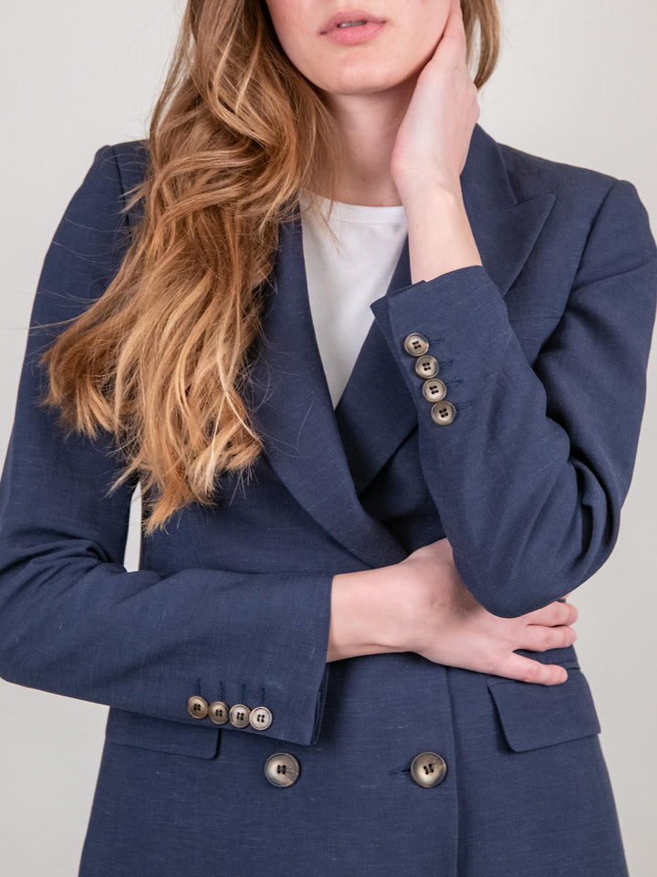 BLAZER DOPPIOPETTO IN MISTO LINO BLU 11387773 BLU ANDREA MORANDO 