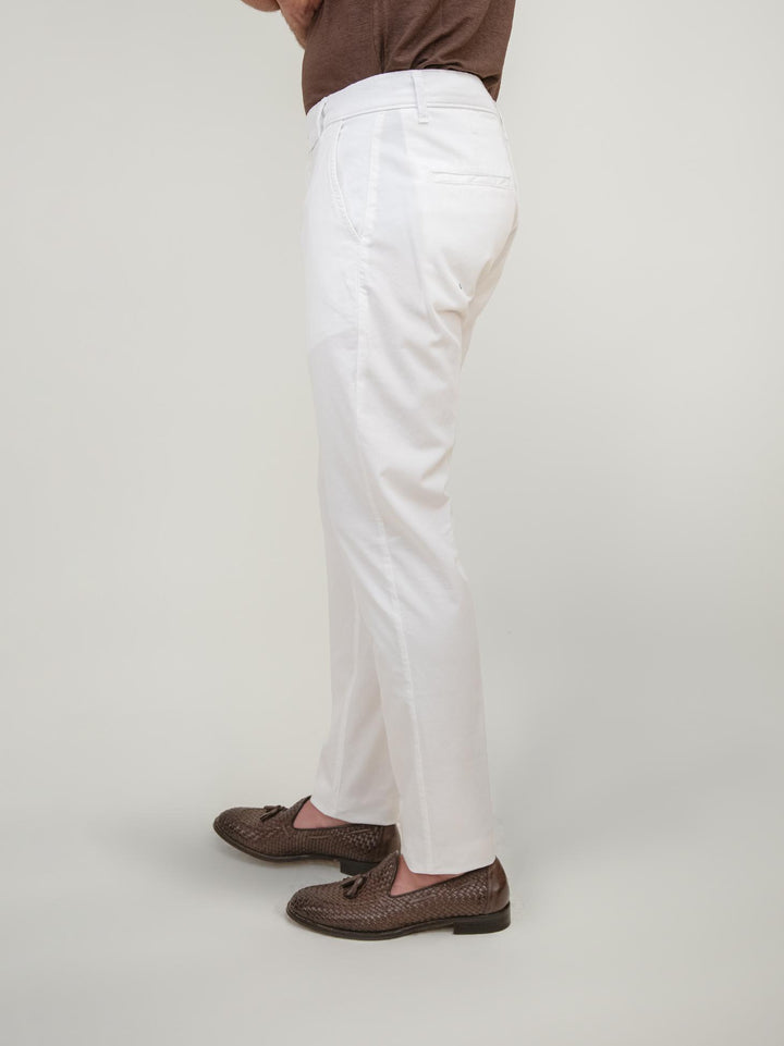 PANTALONE IN MISTO LINO E COTONE BIANCO