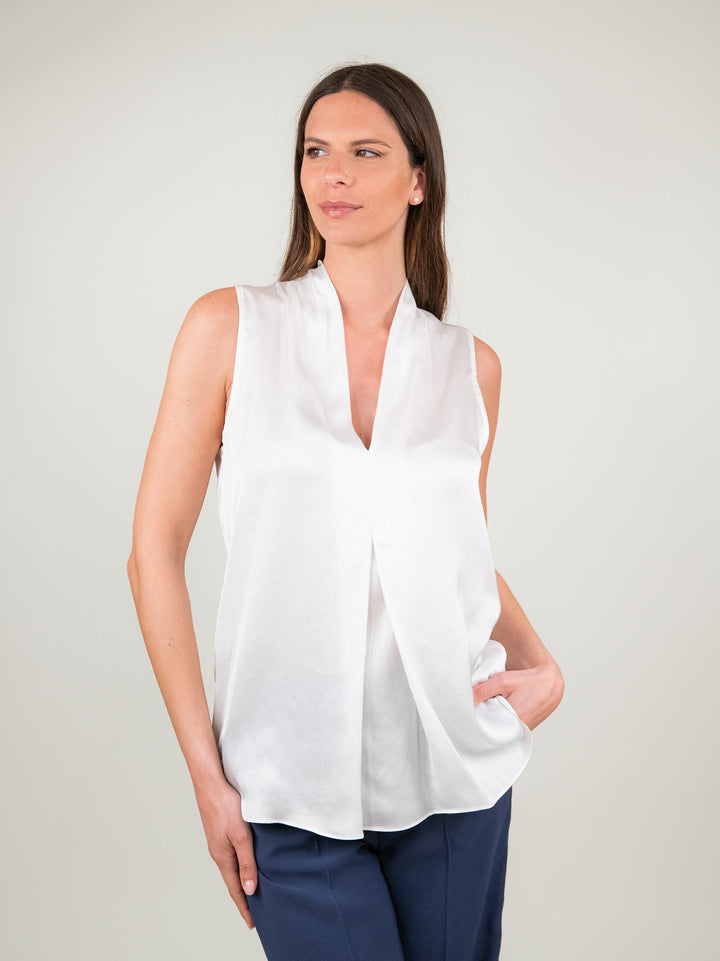 BLUSA SMANICATA IN RASO BIANCO M9861 BIANCO ANDREA MORANDO 
