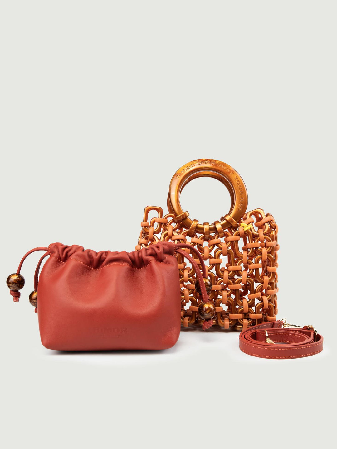 POCHETTE BON BON IN PELLE ARANCIONE BONBON MATTONE BIMOR 