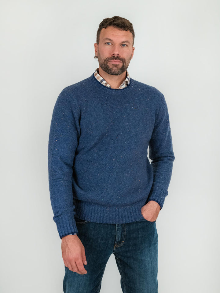 MAGLIA GIROCOLLO BLU MELANGE LANA E CASHMERE 87327 520 ANDREA MORANDO 