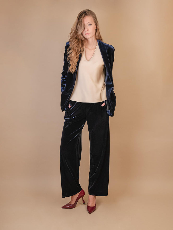 BLAZER APERTO IN VELLUTO BLU 1437/289 111 ANDREA MORANDO 