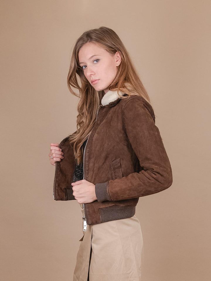 GIUBBOTTO "DIANA" IN CAMOSCIO FODERATO IN MONTONE  MARRONE DIA0 J24 JACK LEATHER 