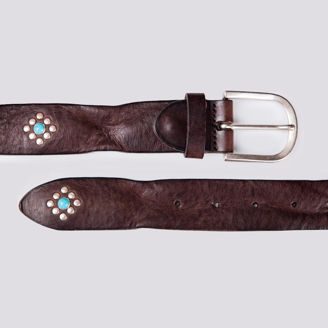 Cintura in pelle marrone effetto vintage con borchie 42UN005.049 904 UNIFORM 