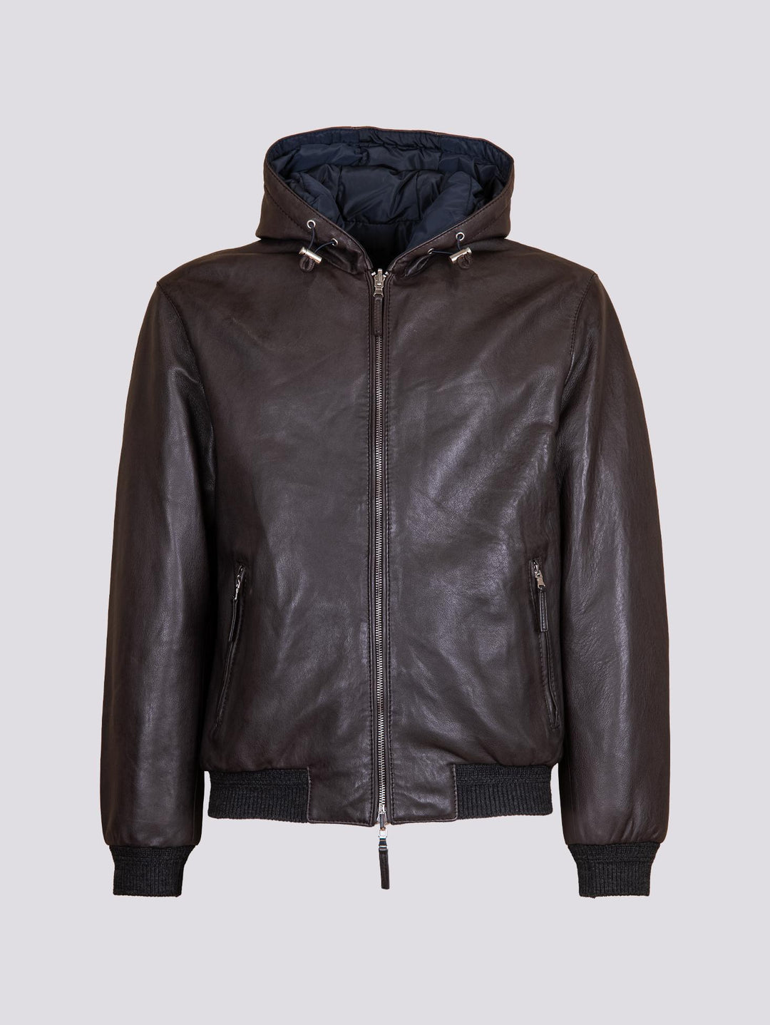 GIUBBOTTO REVERSIBILE IMBOTTITO CON CAPPUCCIO IN PELLE MARRONE  "JONAH" JONAH 06 JACK LEATHER 