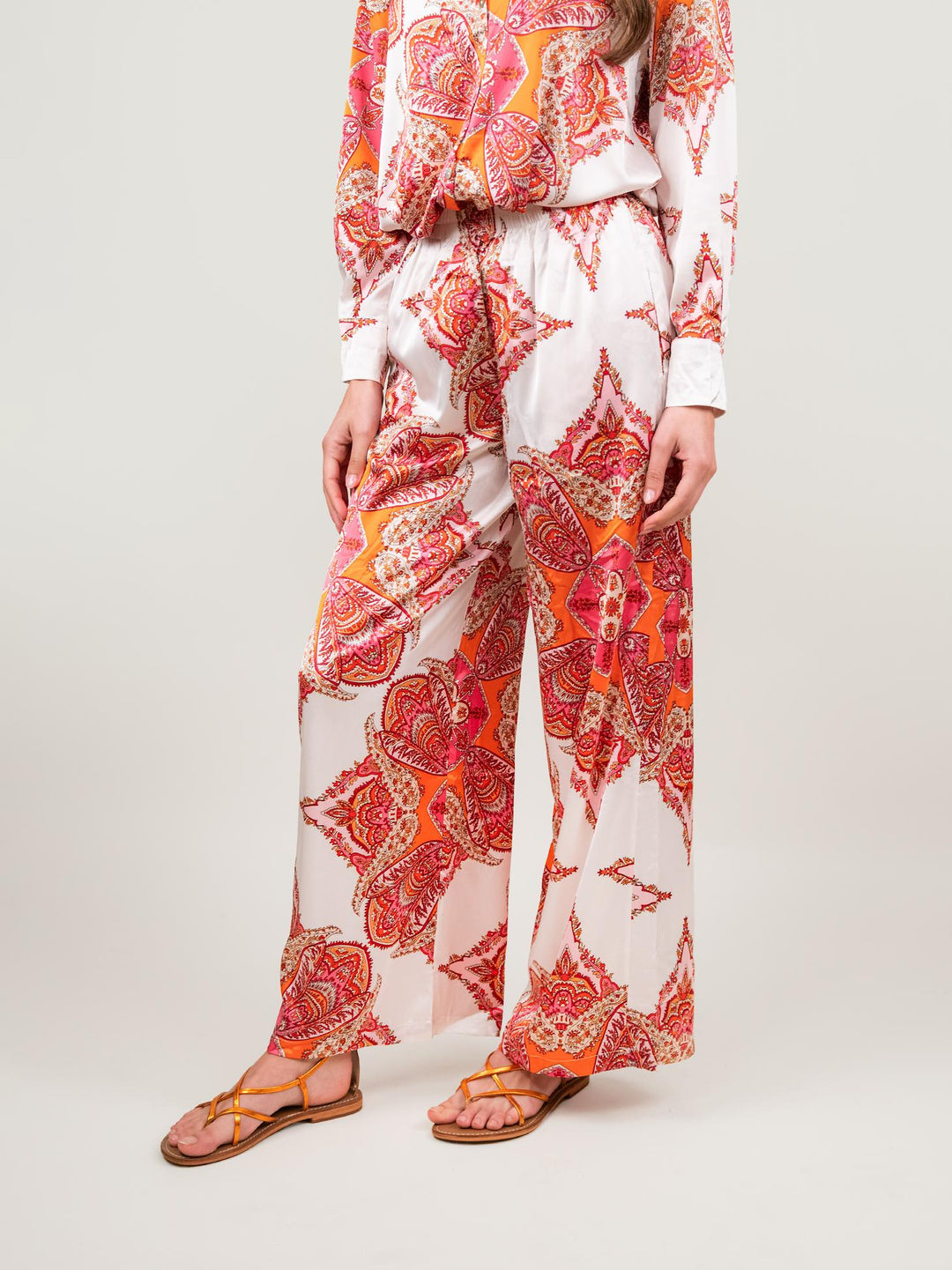 PANTALONE A PALAZZO FANTASIA ROSA E BIANCO 9821 ROSA ANDREA MORANDO 