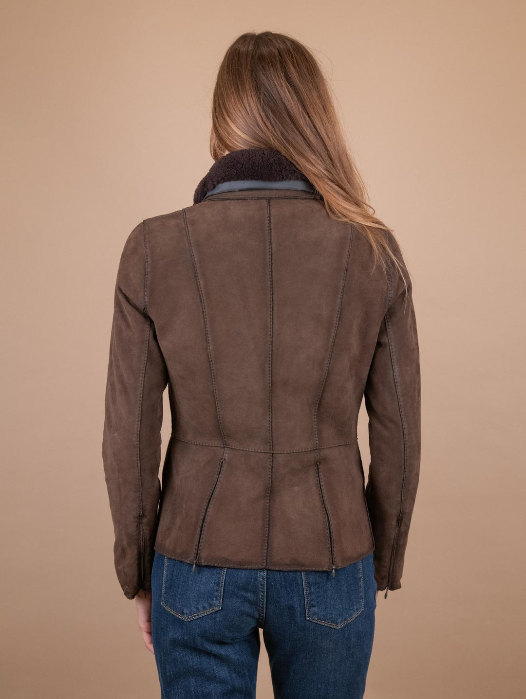 GIUBBOTTO "JUNGLE" IN CAMOSCIO CON ZIP E COLLO IN MONTONE NOCE BET8 704 JACK LEATHER 