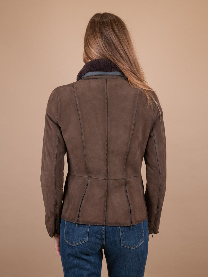 GIUBBOTTO "JUNGLE" IN CAMOSCIO CON ZIP E COLLO IN MONTONE NOCE BET8 704 JACK LEATHER 