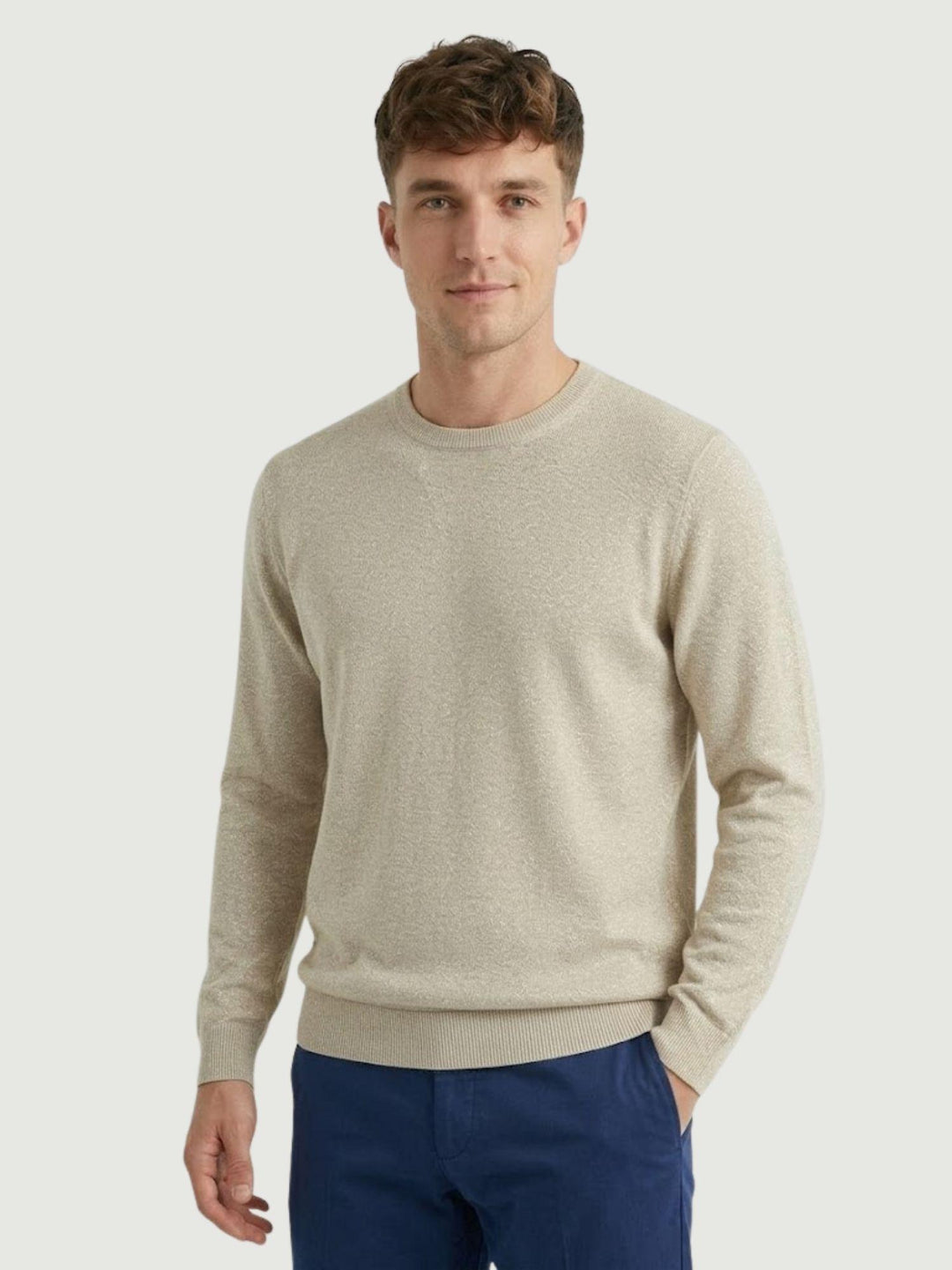 Maglia con scollo rotondo in cotone beige 3700900 612 ANDREA MORANDO 