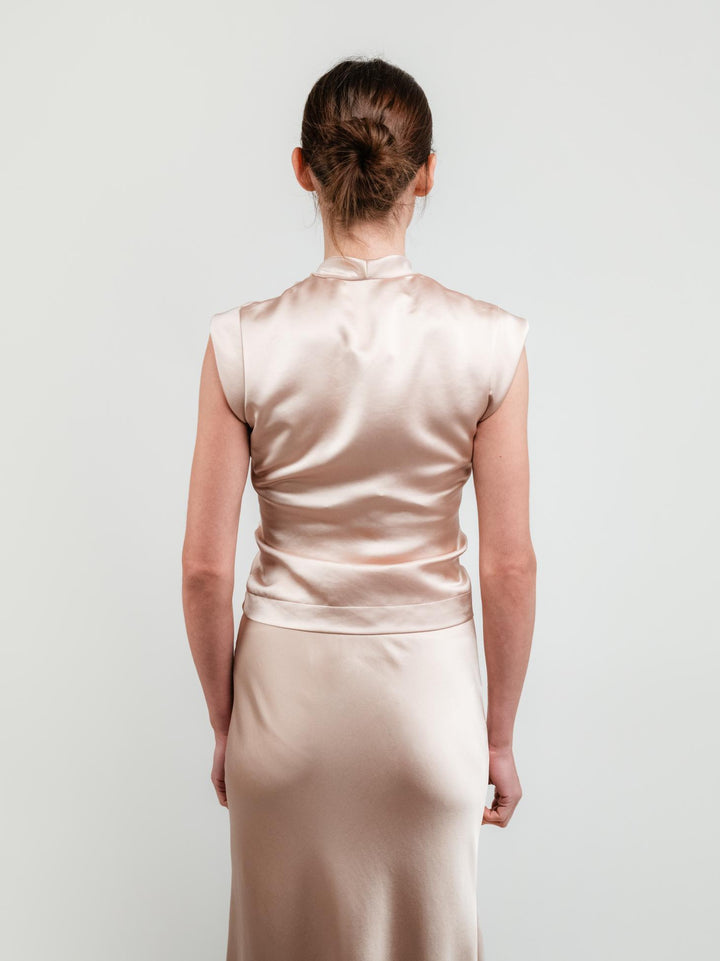 BLUSA SMANICATA CHAMPAGNE CON NODO