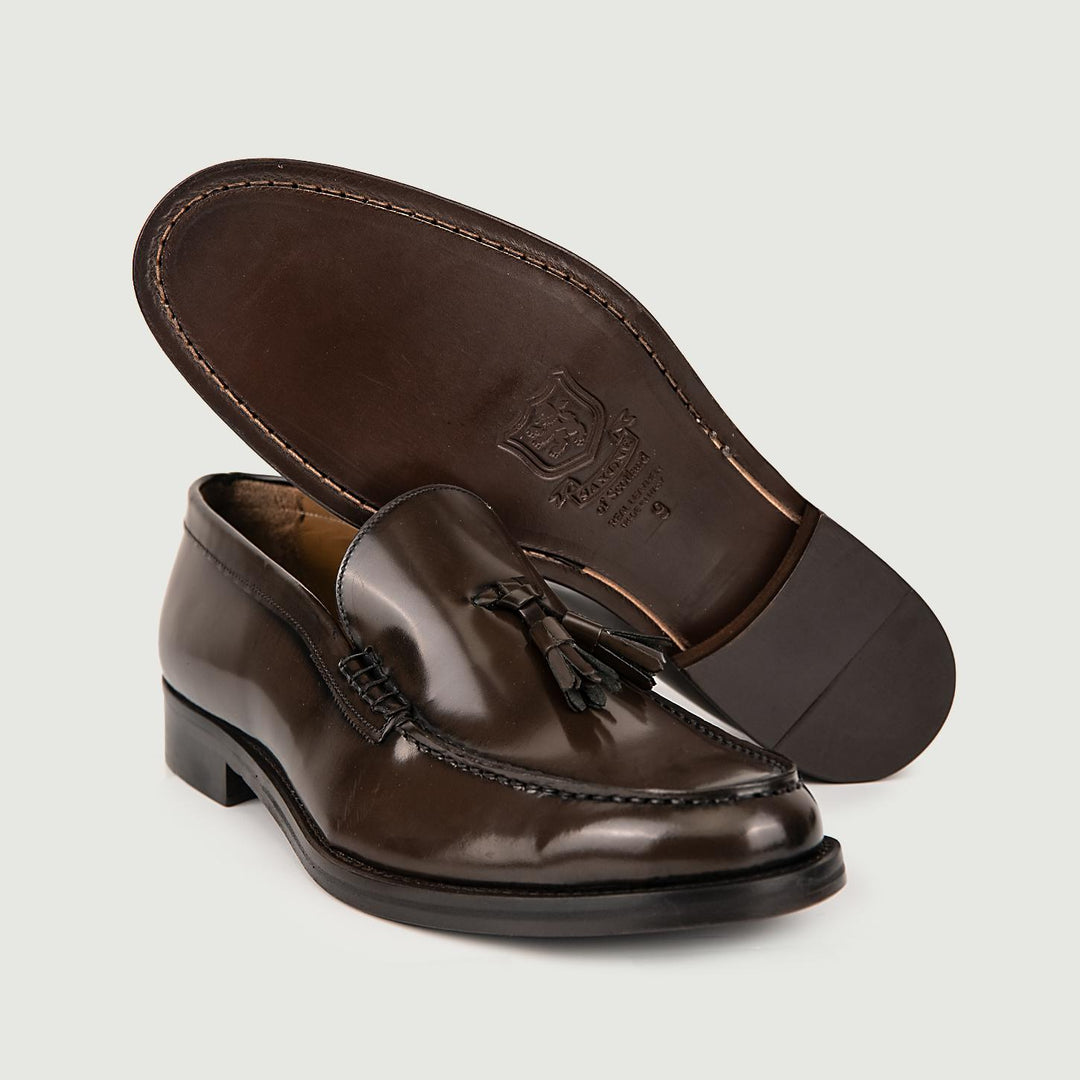 MOCASSINO CON NAPPINE IN PELLE SPAZZOLATA TESTA MORO