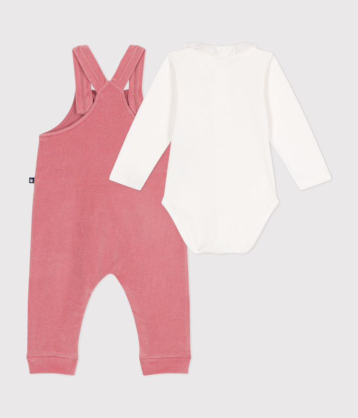 Completo salopette rosa fantasia pulcini in velluto A0BNR 01 PETIT BATEAU 