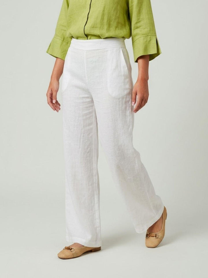 Pantalone wide leg in lino bianco 6PT0527 BIANCO ANDREA MORANDO 