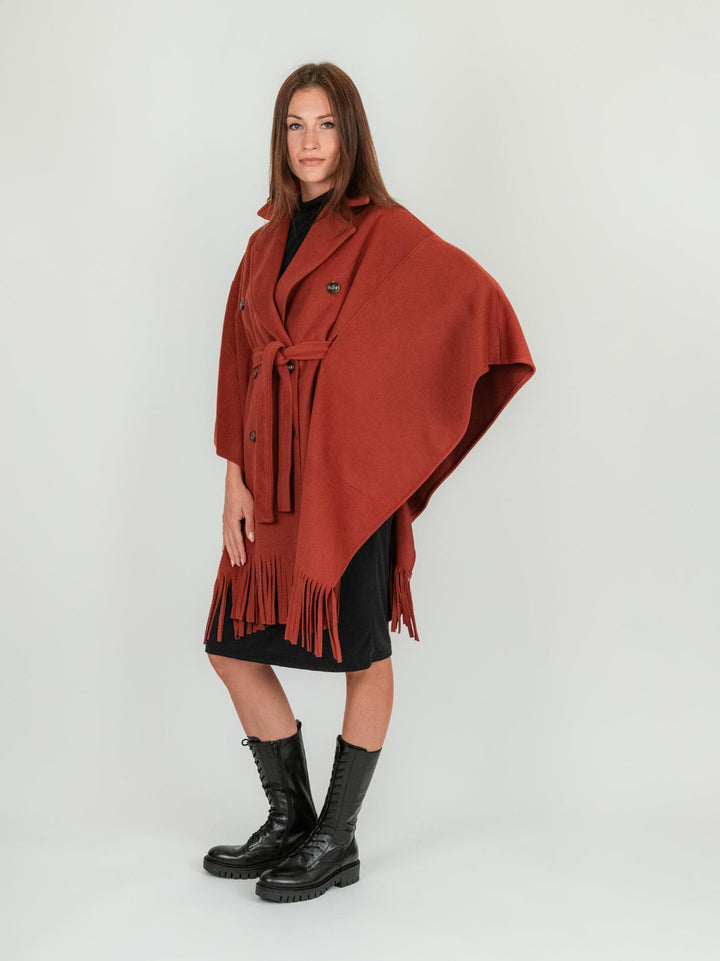 Cappotto mantella con frange mattone 9737CDH 56 ANDREA MORANDO 