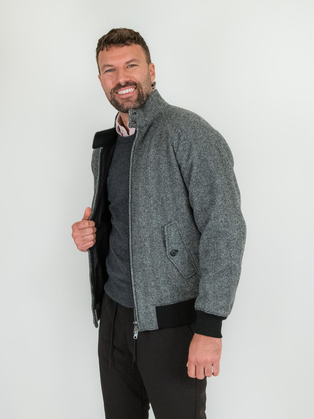 GIACCA G9 IN LANA GRIGIA SPIGATA BRCPS1075 1055 BARACUTA 