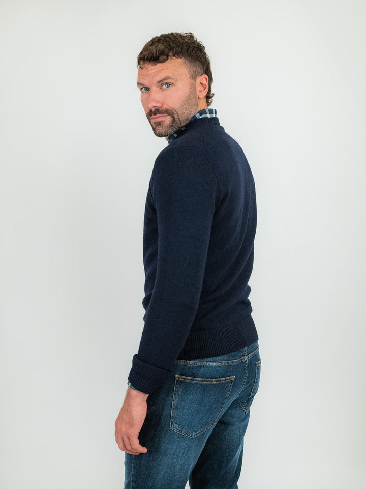 MAGLIONE GIROCOLLO BLU MISTO CASHMERE