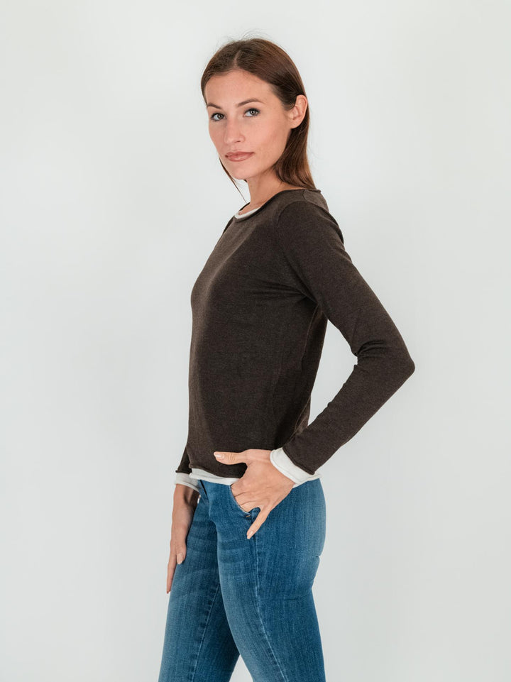 Maglia marrone con collo a barchetta 1275 069 ANDREA MORANDO 