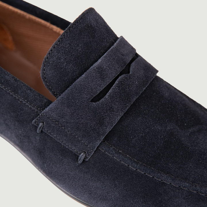 MOCASSINO CON PENNY SCAMOSCIATO BLU 161728VI BLUE DEEP ANDREA MORANDO 