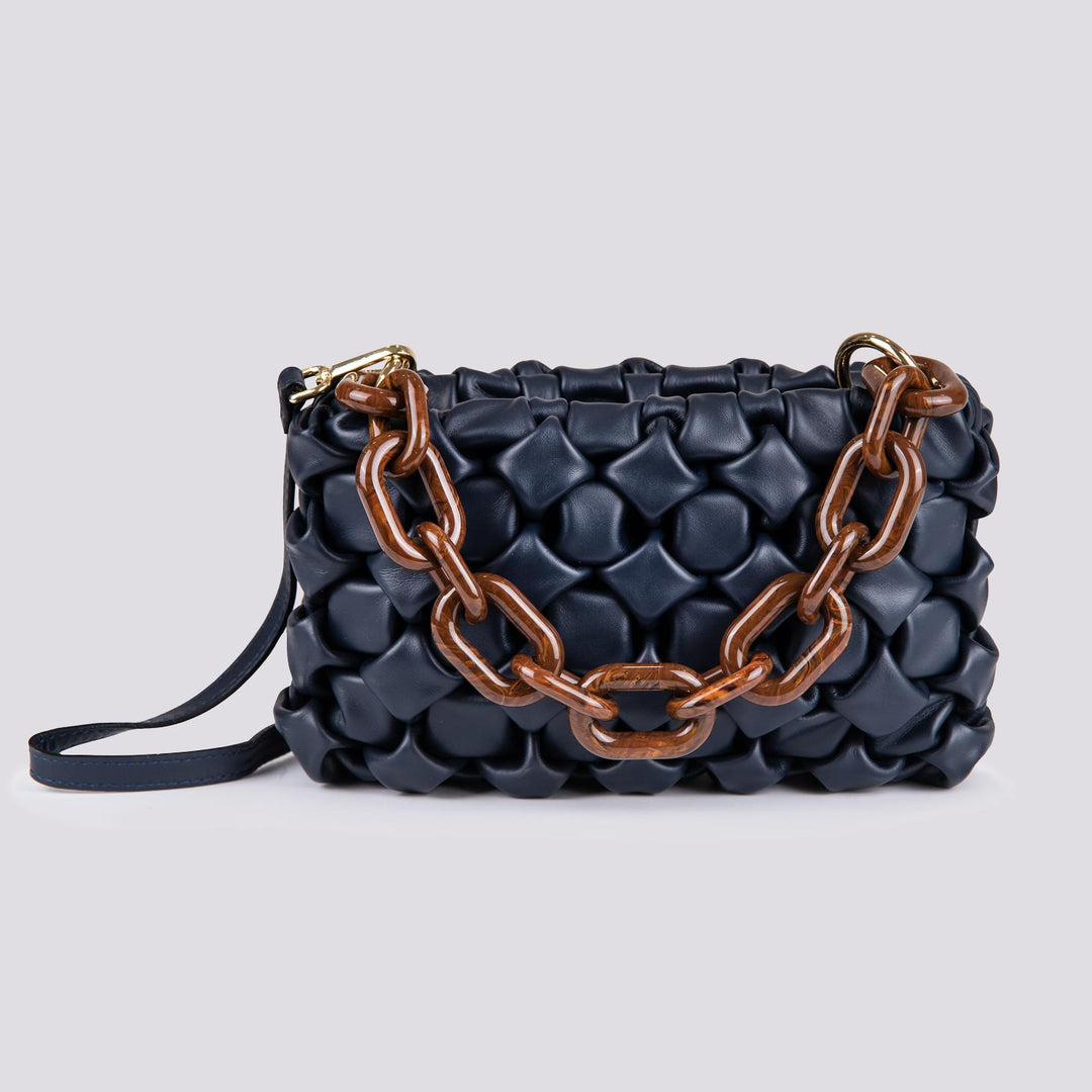 BORSA "CURLY " IN PELLE INTRECCIATA BLU CURLY BLU BIMOR 