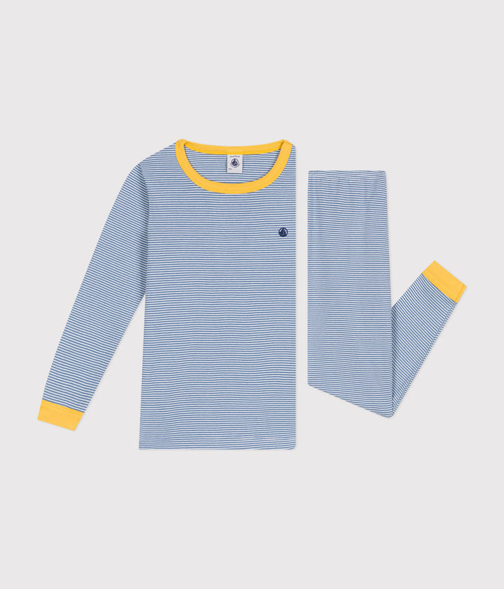 Pigiama a righe blu in cotone unisex A0BOW 02 PETIT BATEAU 