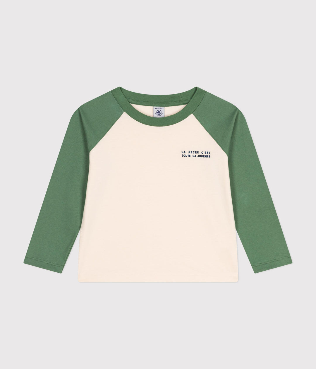 T-shirt bianca e verde a maniche lunghe in jersey sottile bambino A0BIL 01 PETIT BATEAU 