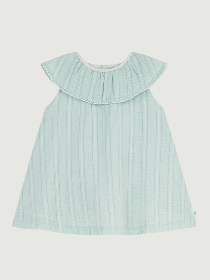 Vestito con volant e righe verticali in cotone blu A0F50 01 PETIT BATEAU 