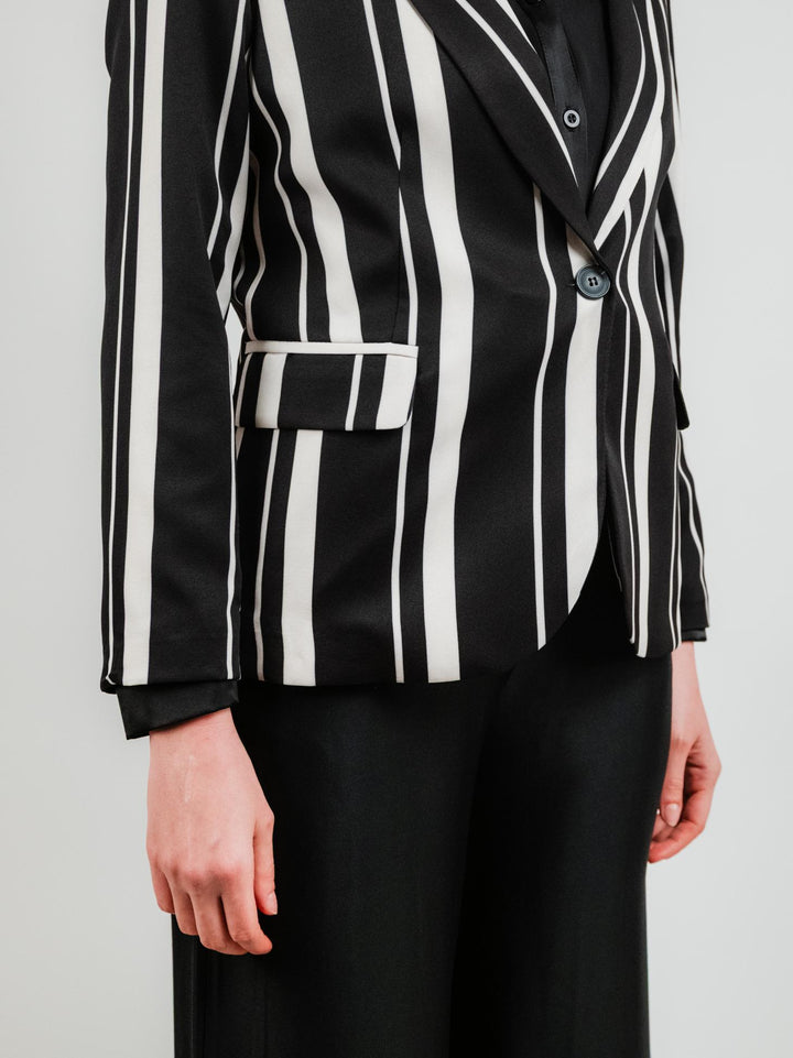 BLAZER MONOPETTO NERO A RIGHE PANNA