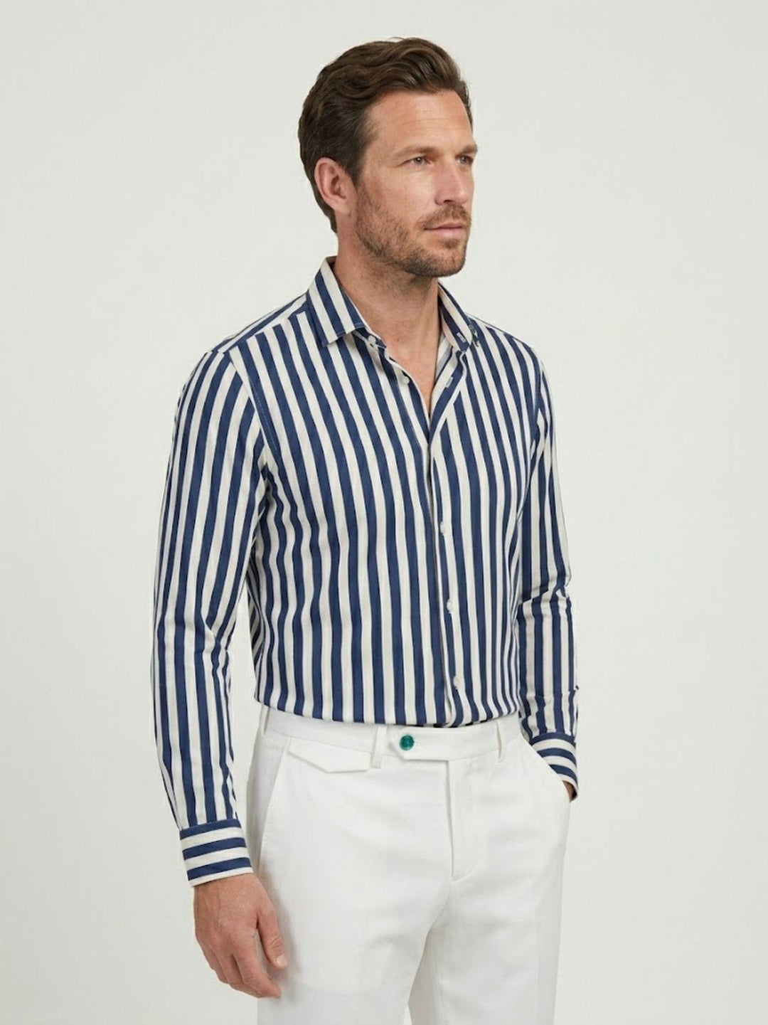 camicia no stiro a righe blu e bianche PA0021 7001 ANDREA MORANDO 