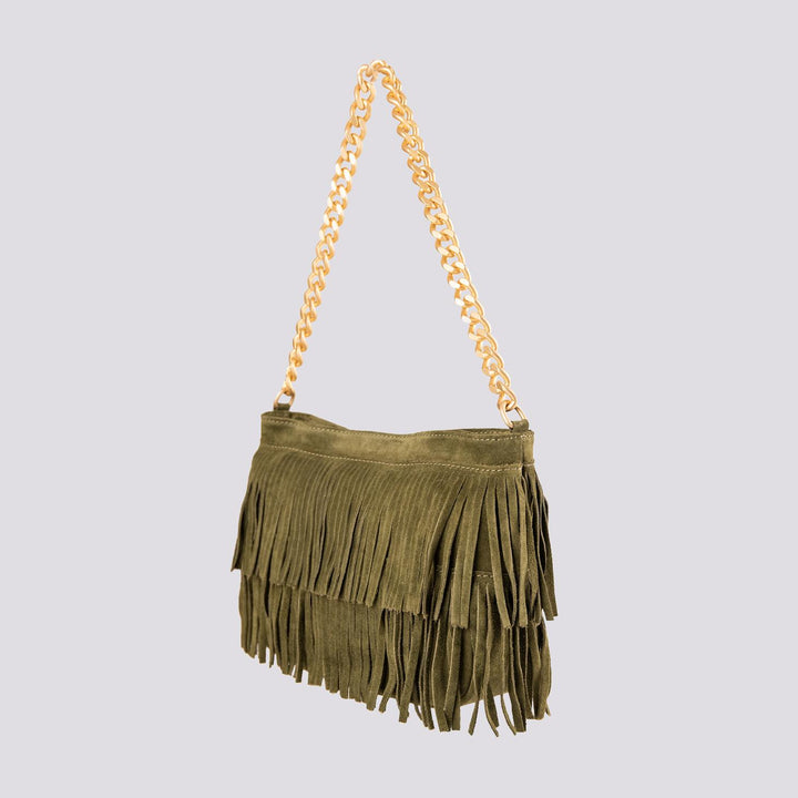 Borsa a tracolla in camoscio con frange verde militare Jigly JIGLY VERDE BIMOR 