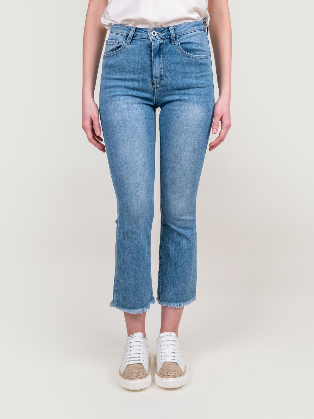 JEANS 5 TASCHE SFRANGIATO IN DENIM CHIARO 1356 DENIM CHIARO ANDREA MORANDO 
