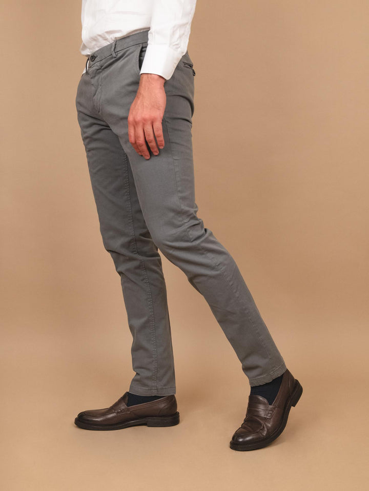 PANTALONE IN COTONE LISCIO GRIGIO CON TASCA A FILO T500/STR 935 NOLAB 
