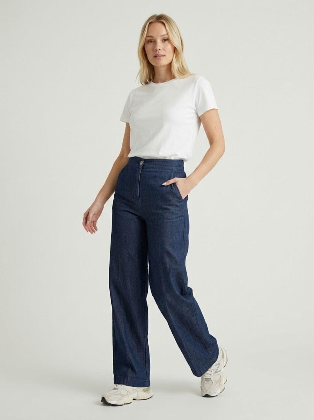 Pantalone a palazzo chambray in cotone lavaggio medio 80762CH MEDIO ANDREA MORANDO 