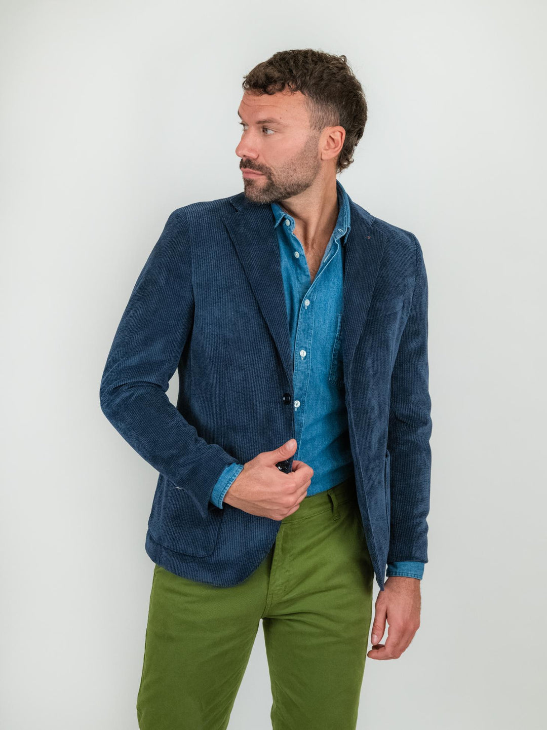 Blazer color blu in velluto a coste CR547 BLU ANDREA MORANDO 