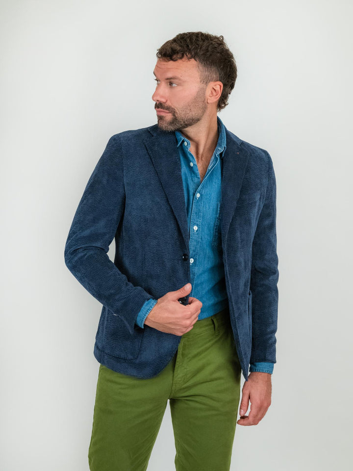 Blazer color blu in velluto a coste CR547 BLU ANDREA MORANDO 