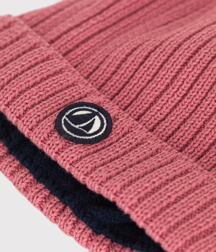 Berretto bebè in maglia rosa foderato in pile A0AUE 03 PETIT BATEAU 