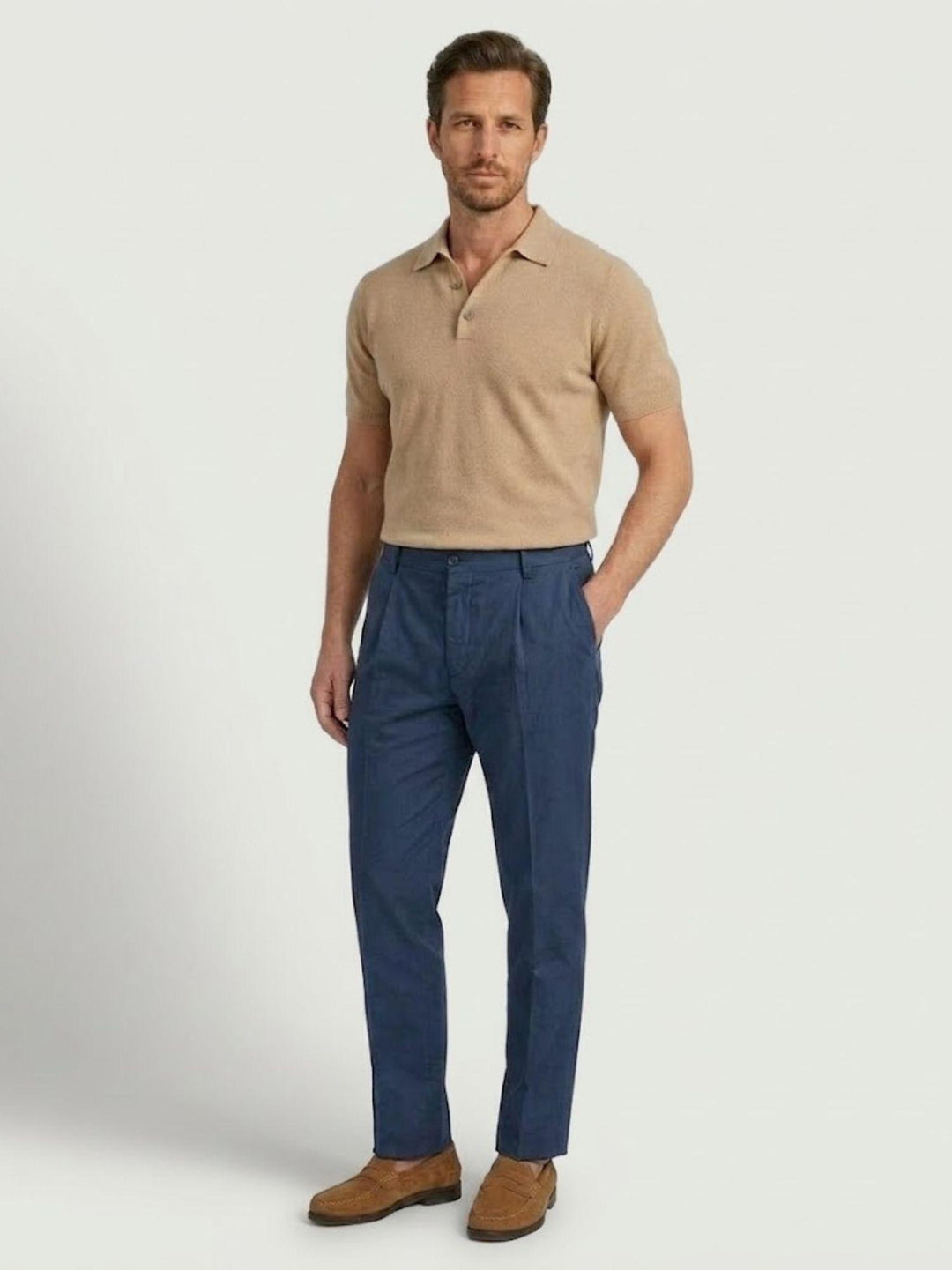 Pantalone con tasche americane lino cotone blu CO0515M 7019 ANDREA MORANDO 