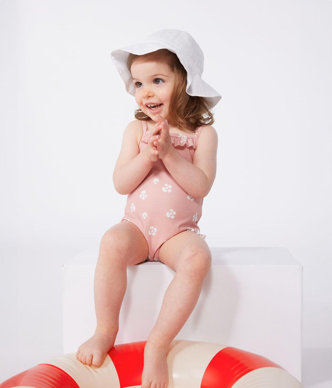 Costume da bagno intero con stampa floreale e volant neonato