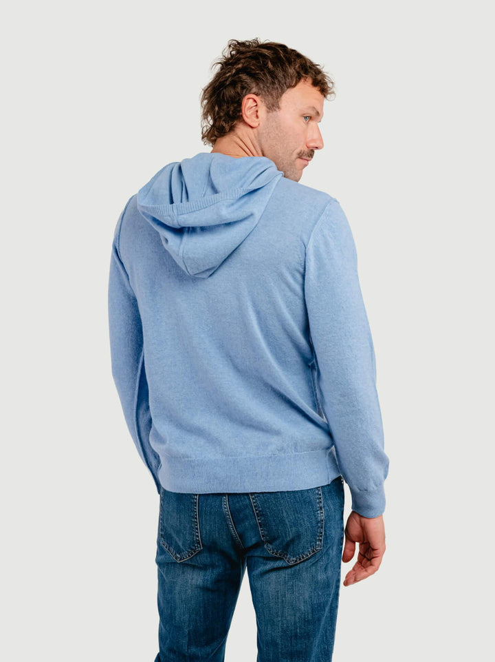MAGLIA CON CAPPUCCIO IN LANA MERINO E CASHMERE AZZURRA GA071 730 ANDREA MORANDO 