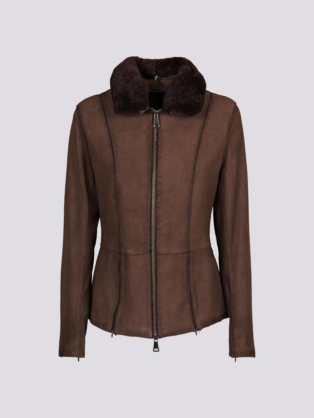 GIUBBOTTO "JUNGLE" IN CAMOSCIO CON ZIP E COLLO IN MONTONE NOCE BET8 704 JACK LEATHER 